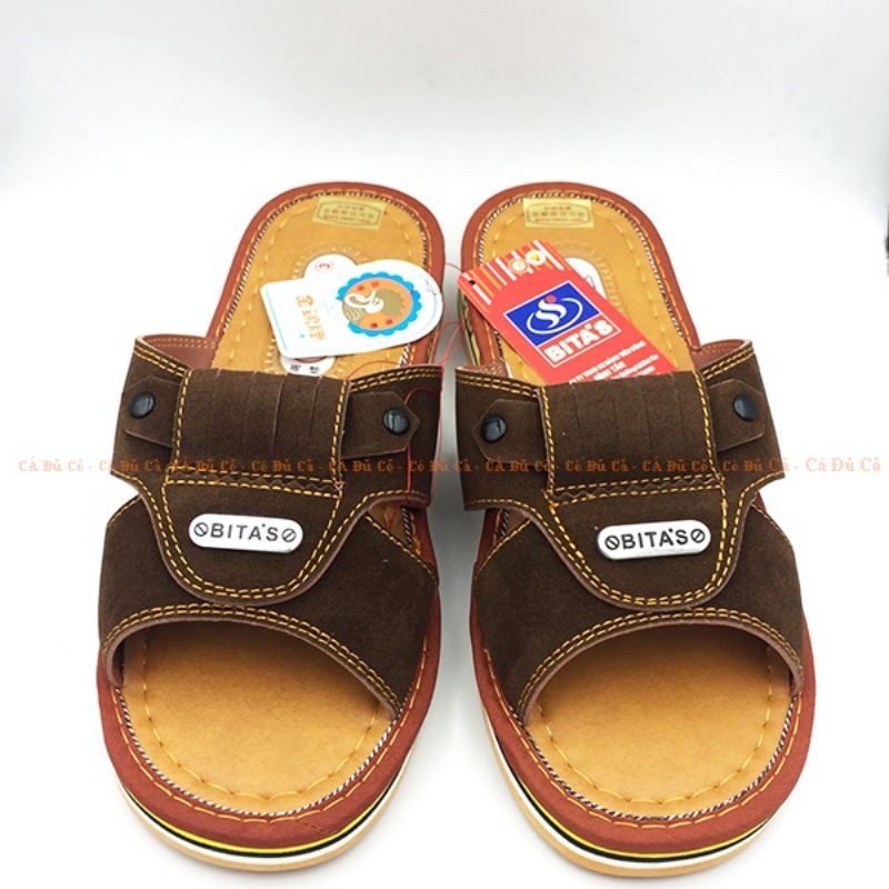 Dép lê nam Bita's chính hãng loại xịn logo bitas đen-nâu