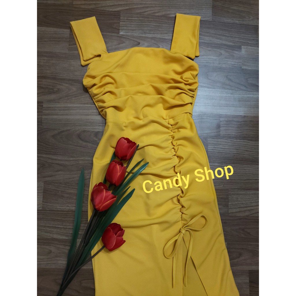 Đầm body nhún xẻ tà xếp ly tay cánh tiên siêu Hot | BigBuy360 - bigbuy360.vn