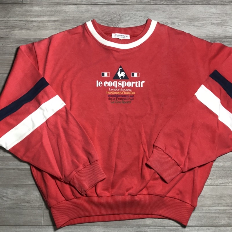 Áo thun dài tay Nam hiệu Lecoq sportif màu đỏ phối sọc đen trắng size L (59x58)