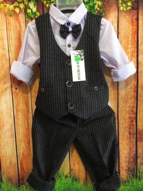 Bộ công tử kẻ hàng cao cấp cho bé trai 8-23kg