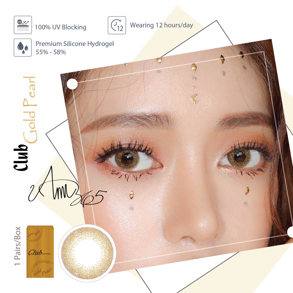 [𝗩𝗮̀𝗻𝗴 𝗔́𝗻𝗵 𝗞𝗶𝗺] Lens ANN365 Dùng 30 Ngày Màu Vàng Ánh Kim Club Gold Pearl Chống Tia UV - Silicone Hydrogel