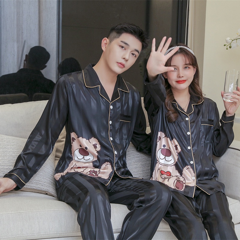 Bộ Đồ Ngủ Tay Dài Chất Liệu Lụa Satin Size M-5XL Thời Trang Hàn Quốc Cho Cặp Đôi
