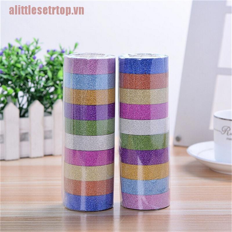Bộ 10 Cuộn Băng Dính Washi Lấp Lánh Dùng Trang Trí Thủ Công DIY