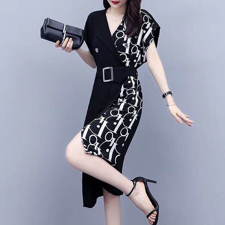 HÀNG QC - ĐẦM BODY LỤA CỔ VEST HỌA TIẾT SIÊU SANG - ZLS72295