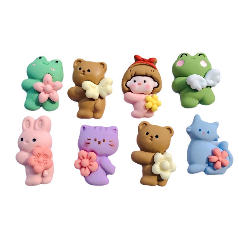 Set 10 Phụ Kiện Kẹp Tóc/Điện Thoại Bằng Nhựa Resin Hình Chú Gấu/Ếch/Bé Gái Dễ Thương DIY