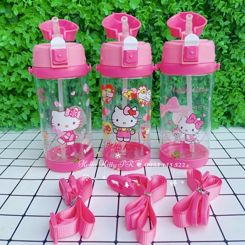 Bình nước 550ml có dây đeo Hello Kitty - Doremon Doraemon