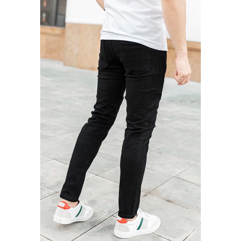 Quần Jeans Nam Dáng Ôm Màu Xanh Đậm Cào Nhẹ Vải Mịn Đẹp Co Giãn Ít Phai Màu