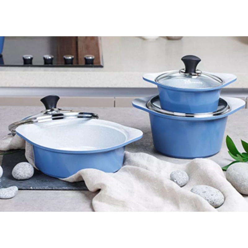 BỘ 3 NỒI ECORAMIC HỒNG - XANH KÍCH THƯỚC 20CM, 22CM, 24CM SÀI TRÊN MỌI LOẠI BẾP /TẶNG KÈM 1 CẶP NHẤC NỒI SILICON