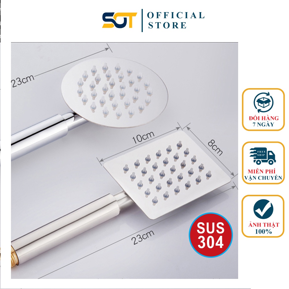 Bộ sen tắm Inox, sen tắm cầm tay INOX 304 mặt vuông nước nóng lạnh TS02