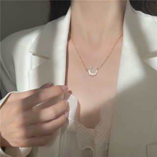 Dây chuyền mặt kiểu mặt trăng đính đá màu trắng phong cách Hàn Quốc sang trọng thời trang F592
