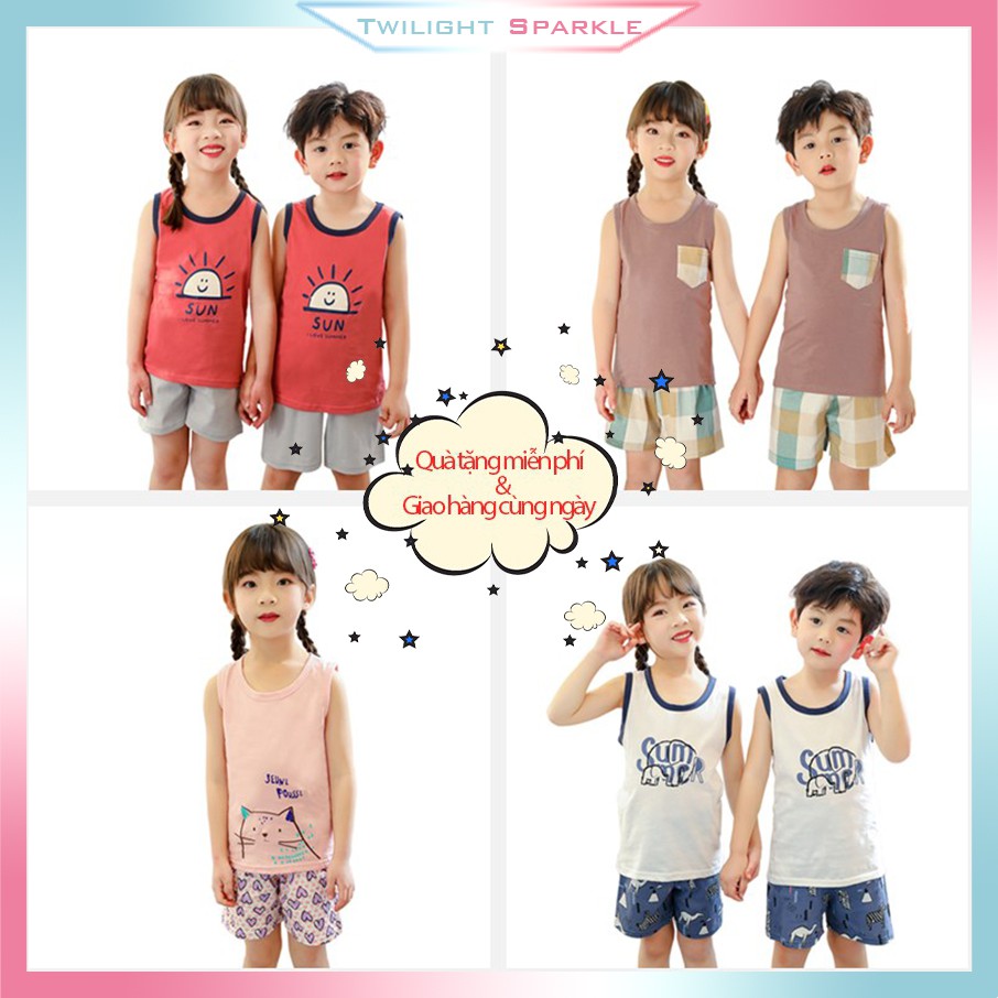 Bộ 2 món áo thun cotton + quần đùi thời trang mùa hè dễ thương cho bé 2-11 tuổi