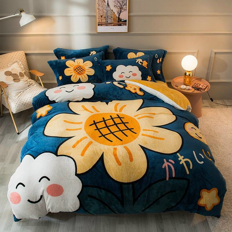 Bộ chăn ga gối 4 món, ga giường nỉ nhung 3d chất mịn màng hàng nhập khẩu