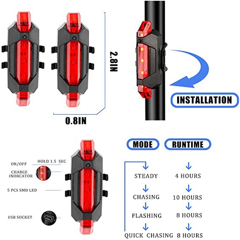 Đèn led xe đạp thể thao chống nước sạc usb nháy 3 chế độ, Đèn hậu xe đạp gắn đuôi cảnh báo an toàn ban đêm