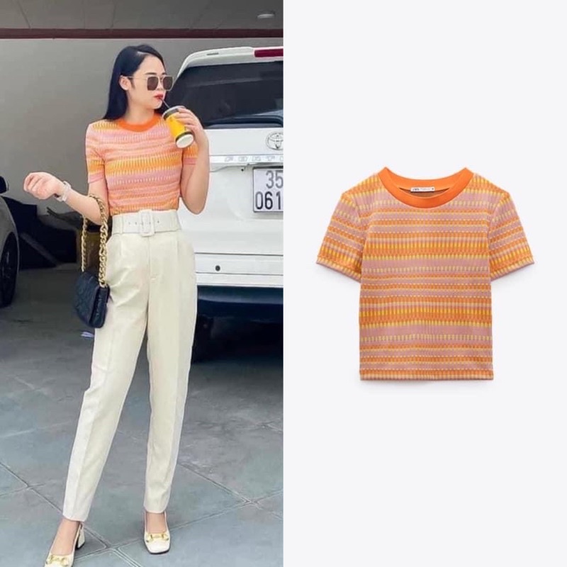 Áo kẻ cam zara authentic