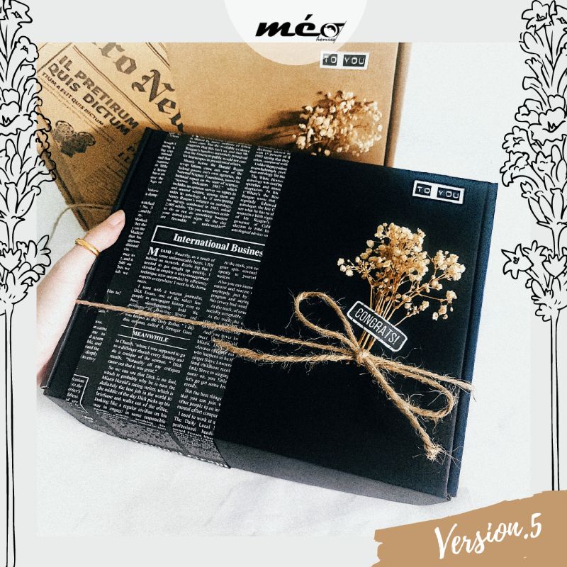 Hộp quà ĐEN lớn họa tiết BÁO Vintage đựng quần áo tặng bạn bè, mẹ 20/10 , thầy cô 20/11, khách hàng 8/3, người yêu 14/2