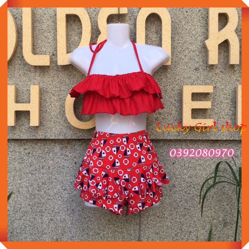 Bikini Bộ Bơi Đồ Bơi 2 Mảnh Áo Quây Bèo Tầng, Váy Đuôi Cá Dễ Thương Free Size Dưới 52kg - Lucky Girl shop