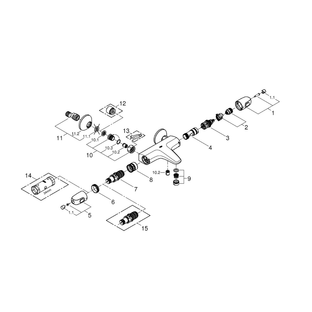 Bộ trộn nổi kèm xả bồn tắm GROHE Grohtherm 1000 2 chế độ bề mặt mạ chrome hiện đại sang trọng - 34155003