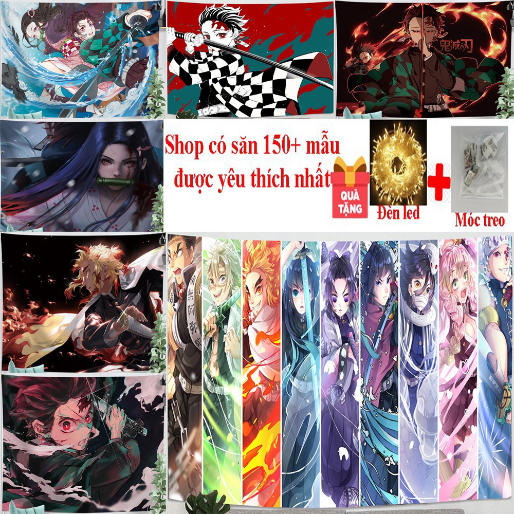 [Mẫu mới] Vải Treo Tường  Anime Kimetsu No Yaiba Decor Phòng Chọn Lọc Những Bản Đẹp ( Tặng đèn led 7m và phụ kiện )