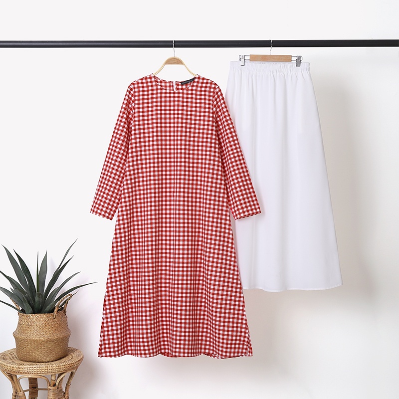 Set đồ Zanzea gồm áo caro dài tay cổ tròn + chân váy xòe cho phụ nữ hồi giáo