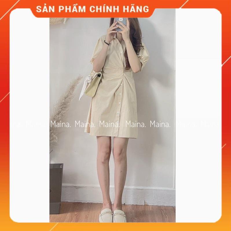 Váy sơ mi xoắn eo cách điệu - Đầm công sở phong cách Hàn Quốc