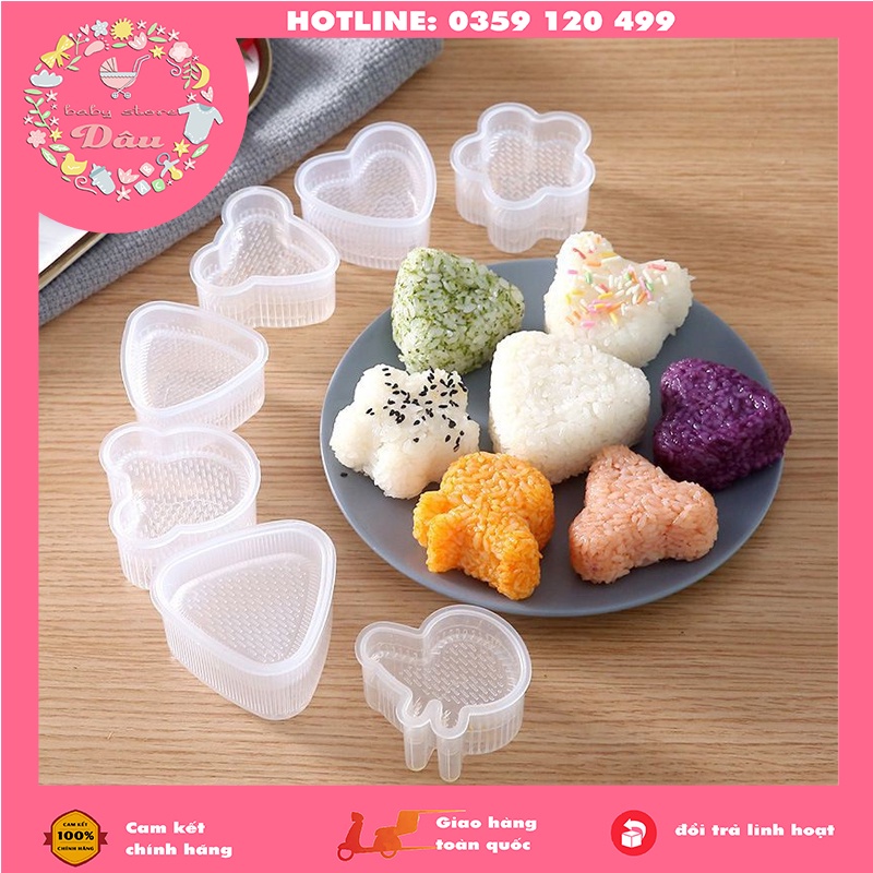 Khuôn cơm, khuôn ép cơm tạo hình,làm cơm nắm,làm bánh cho bé 7 chi tiết kèm thìa cơm