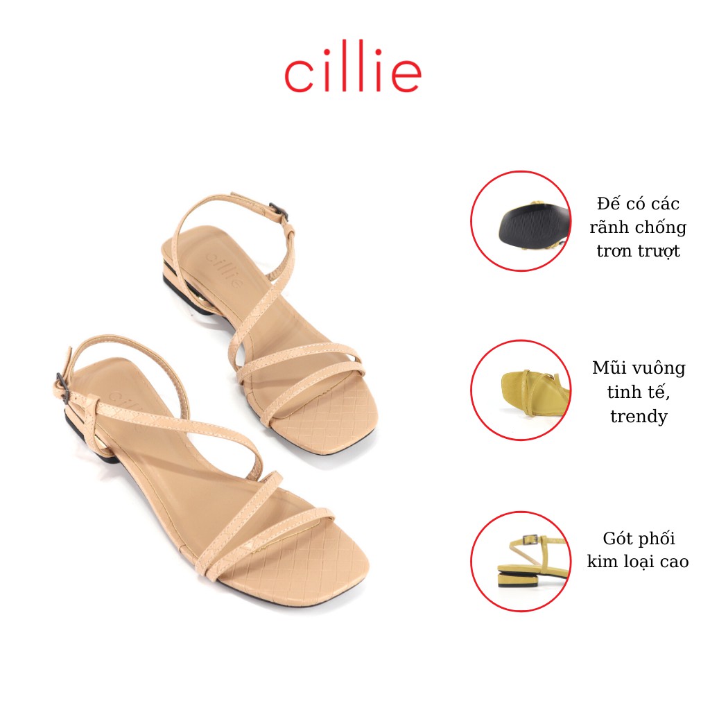 Giày sandal nữ mũi vuông quai dây thời trang du lịch đi chơi với màu pastel mới nhất gót phủ bạc cao 2cm Cillie 1160