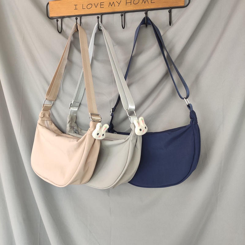 Túi Xách Đeo Vai Bằng Vải Bạt Nylon Chống Nước Màu Trơn Cho Nữ