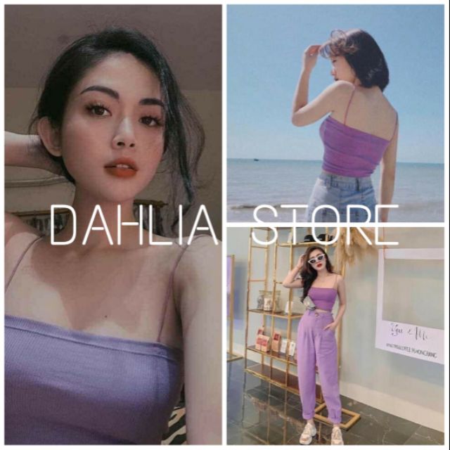 [Mã FASHIONMON194 giảm 10K đơn 20K] Áo thun croptop hai dây sợi bún màu tím hot trend kiểu dáng ullzzang siêu hot