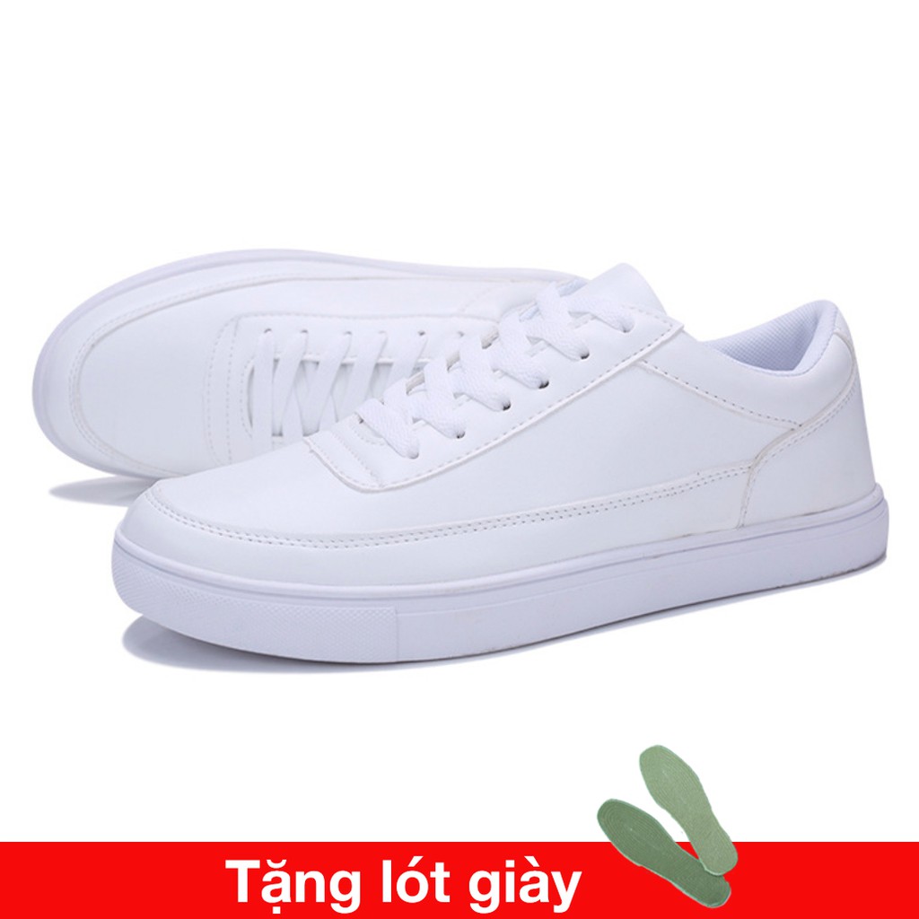 Giày sneaker da nam (Tặng Thêm Lót Giày Khử Mùi Hôi) dây buộc cổ ngắn chất da cao cấp đế cao su êm chân