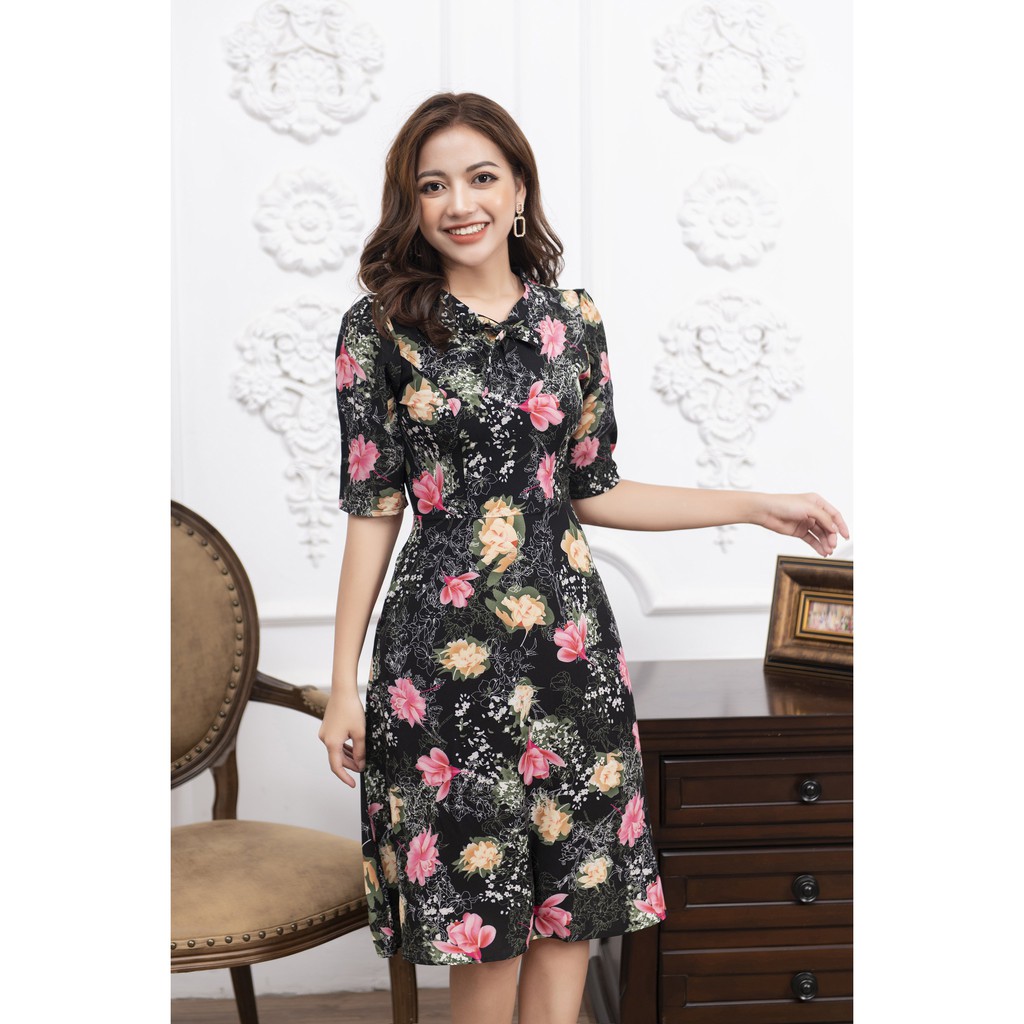 Đầm hoa phom xòe tay lỡ Da1387 vải lụa mango mềm êm mát