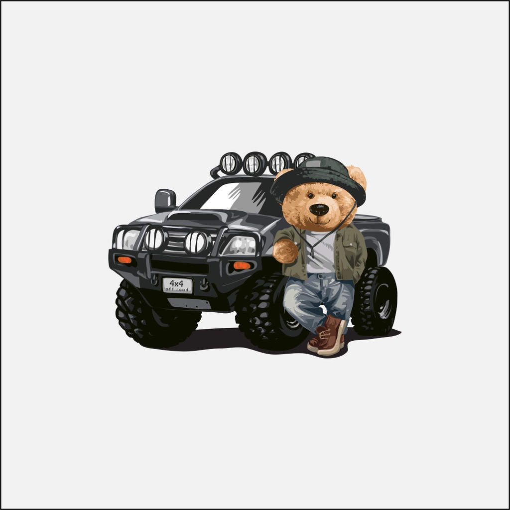 Hình ủi , hình in nhiệt - mẫu bé trai Gấu và oto