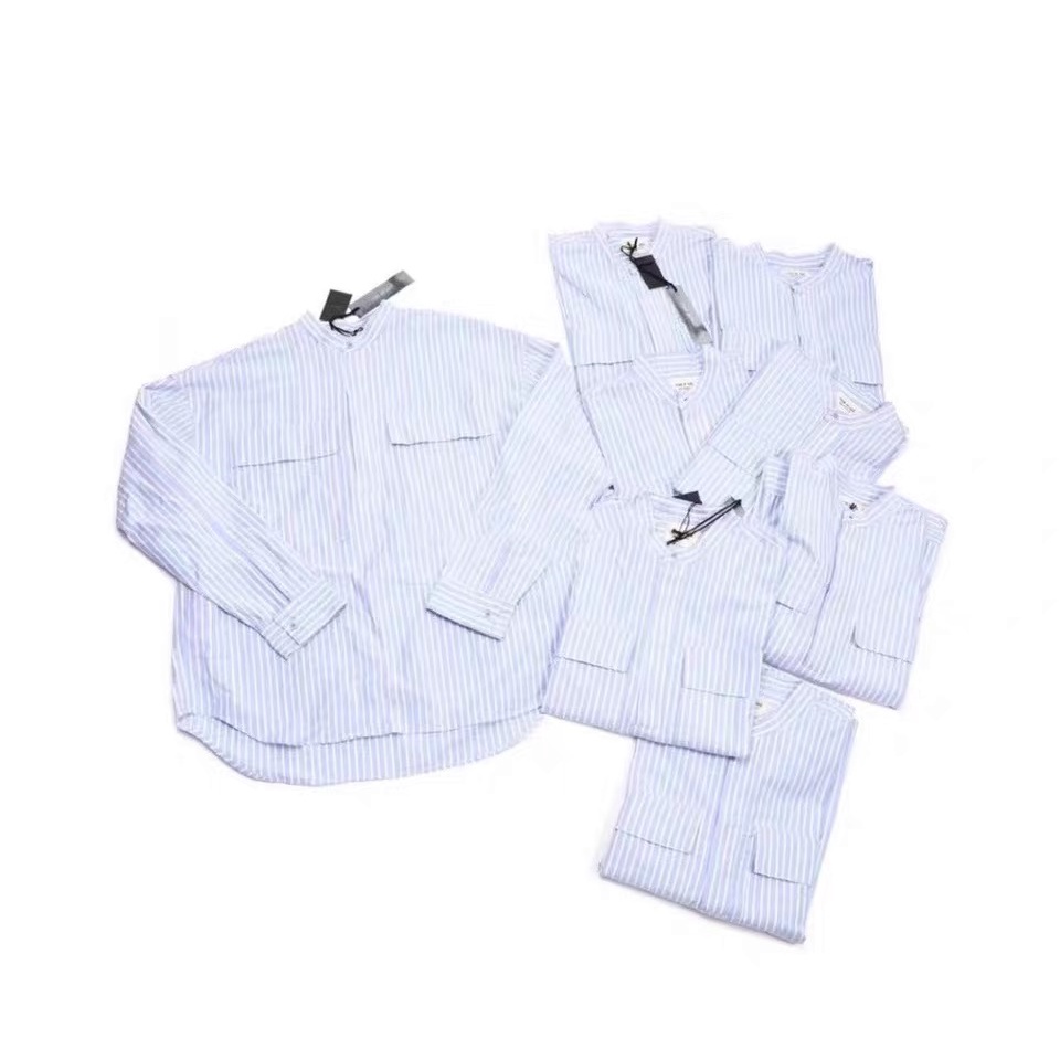 Áo Sơ Mi Tay Dài Cổ Henry Cài Nút Họa Tiết Kẻ Sọc Phong Cách Đường Phố Cổ Điển Thời Trang Mùa Hè 6 6th Dành Cho Nam Và Nữ