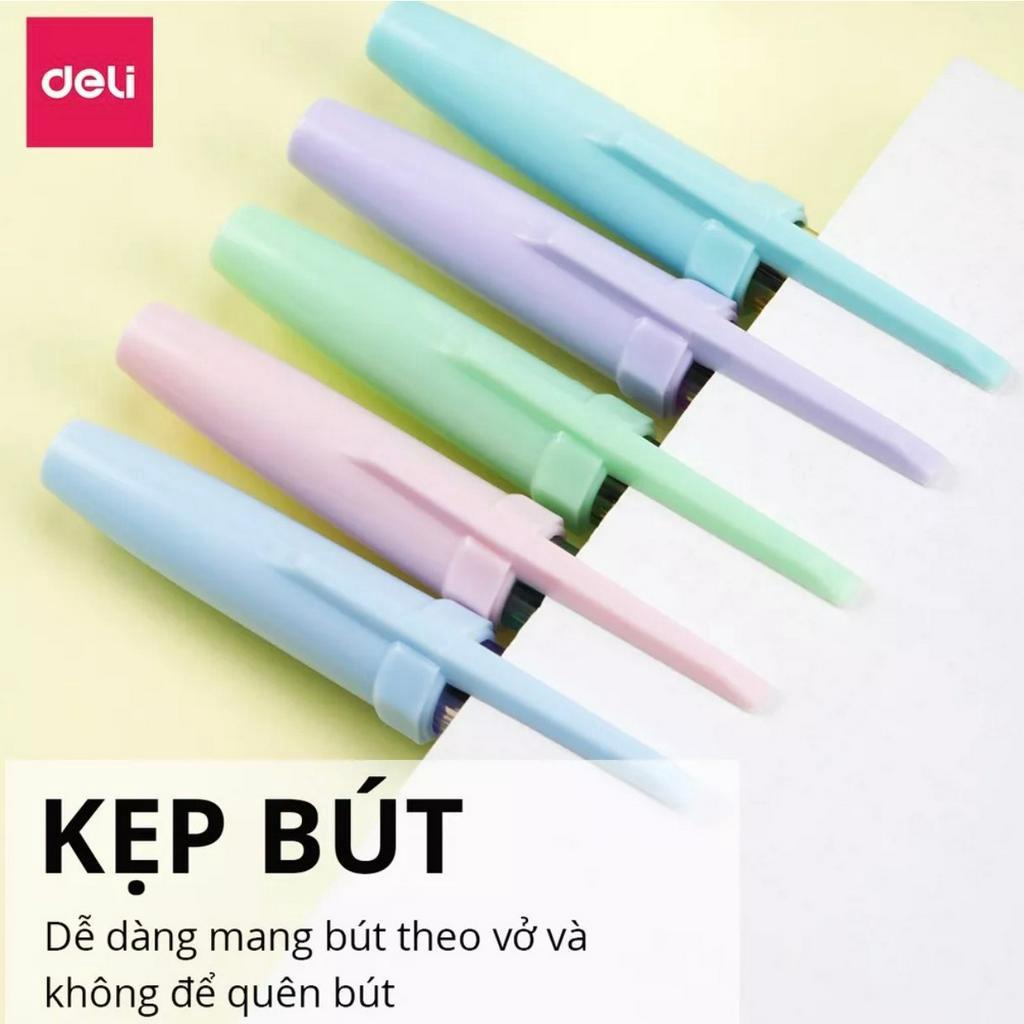 Bút Bi Mực Xanh Ngòi 0.7mm Nắp Đậy Màu Pastel Deli - Màu Ngẫu Nhiên - EQ6C