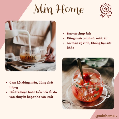 Cốc Thủy Tinh Chịu Nhiệt GoodMorning Ly Thuỷ Tinh Dễ Thương MinHome 350ml Rẻ Đẹp Phong Cách Hàn Quốc.