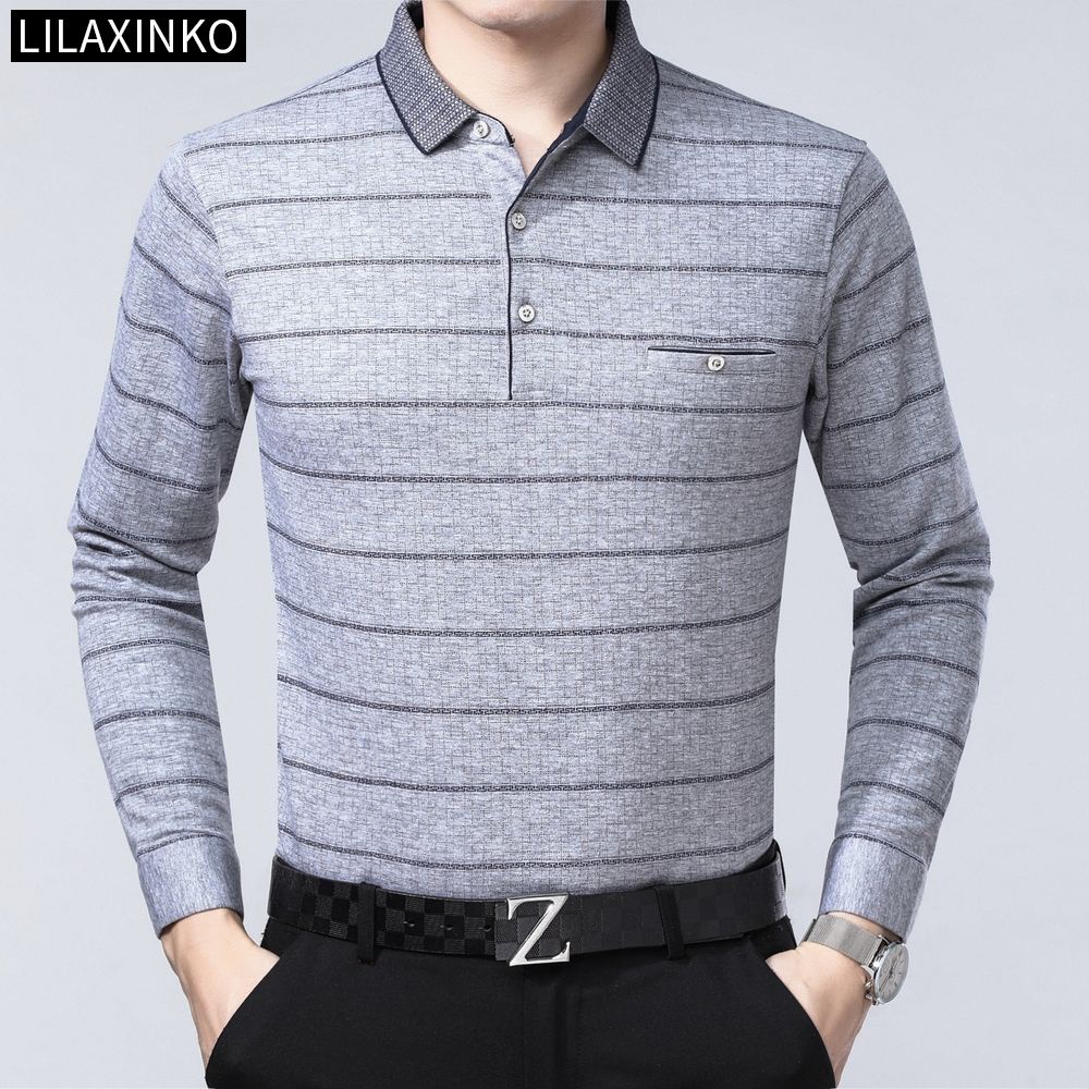 Áo Thun Polo Cotton Tay Dài Kẻ Sọc 3 Màu Thời Trang Thu Đông Cho Nam