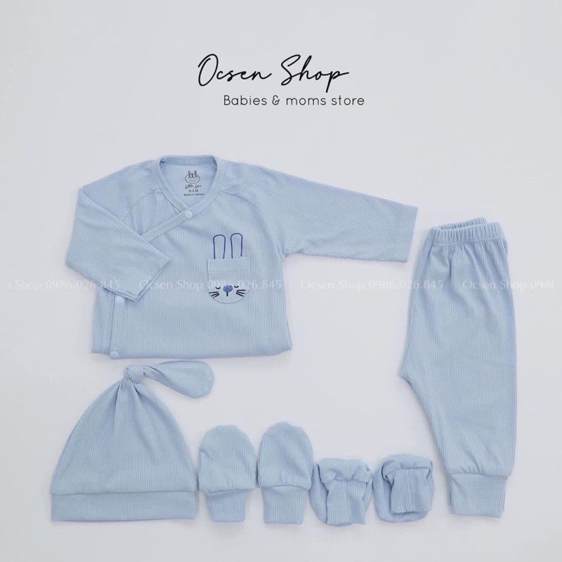 Bộ sơ sinh cài chéo little love vải tăm cao cấp
