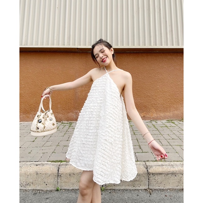 WHITELAZZ | Đầm yếm dáng xoè màu cream Sara Dress