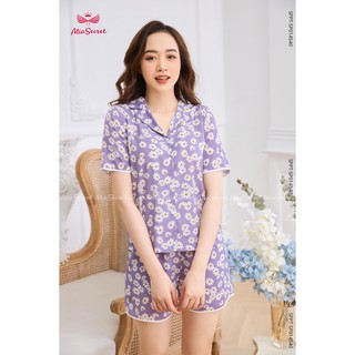 Bộ Đồ Ngủ Cúc Họa Mi Tím Viền Trắng - Đùi