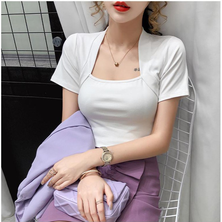 Áo Thun Cotton Nữ Cao Cấp Thiết Kế Cổ Vuông Thời Trang Trẻ Trung Sugal TOP NU SG 027