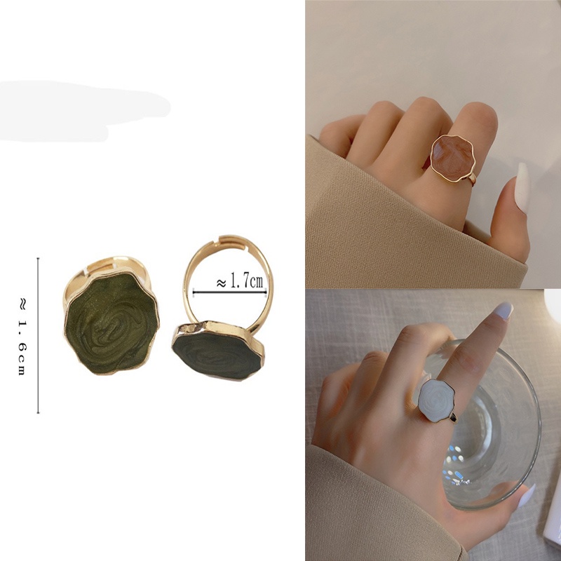 Nhẫn mở bằng kim loại nhiều màu sắc có thể điều chỉnh kích thước phong cách Hàn Quốc cổ điển cho nữ