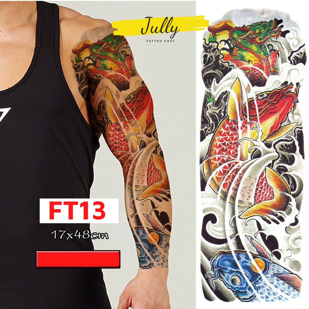 Hình xăm dán kín tay, full, bít tay ca chép hóa rồng, mặt quỷ, xăm tạm thời chống nước JULLY Tattoo chất