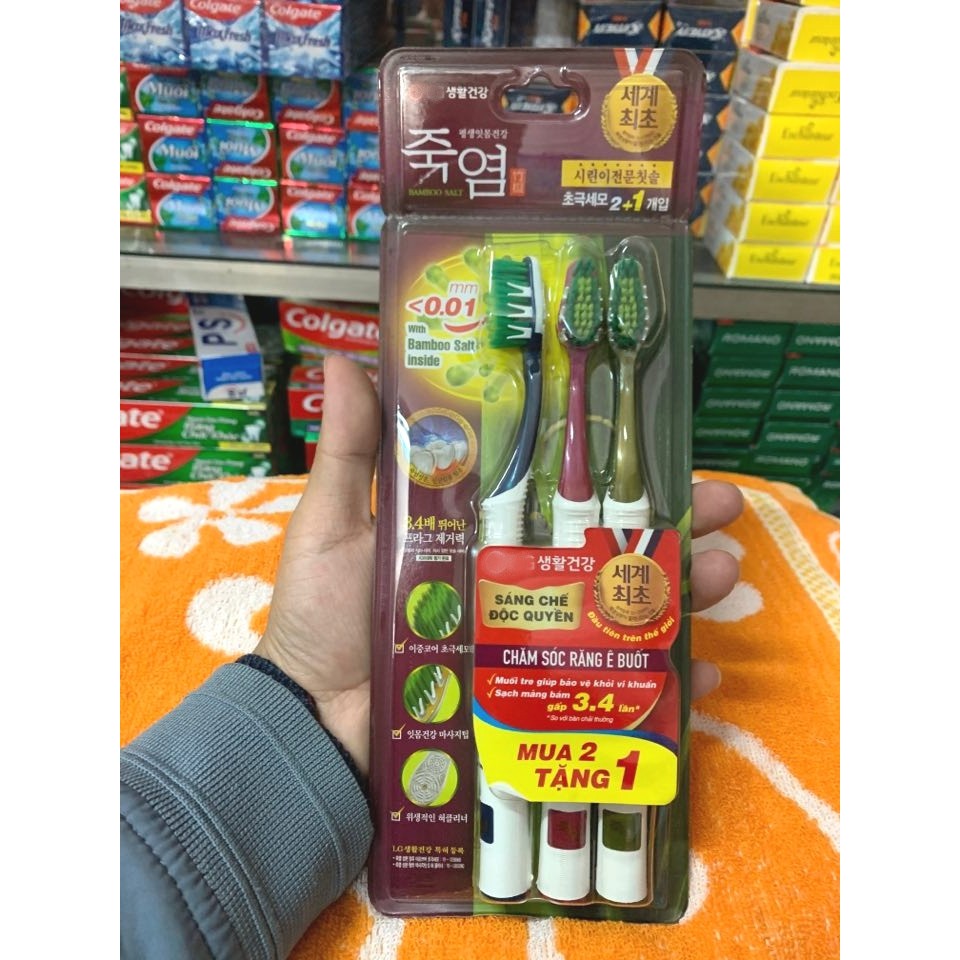 [Bán Sỉ] Set Mua 2 Tặng 1 Bàn Chải Đánh Răng Tre Bamboo Salt Hàn Quốc Cao Cấp