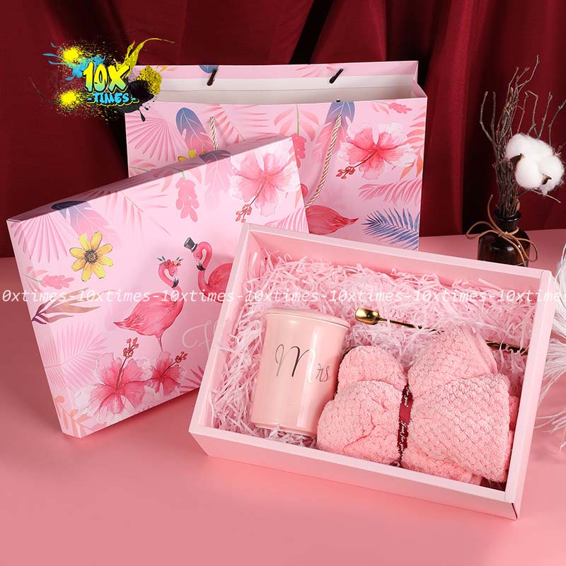 Set hộp 30cm túi giấy đựng quà Flamingo tặng sinh nhật bạn gái bạn trai đối tác, valentine, ngày lễ có quai 10xtimes