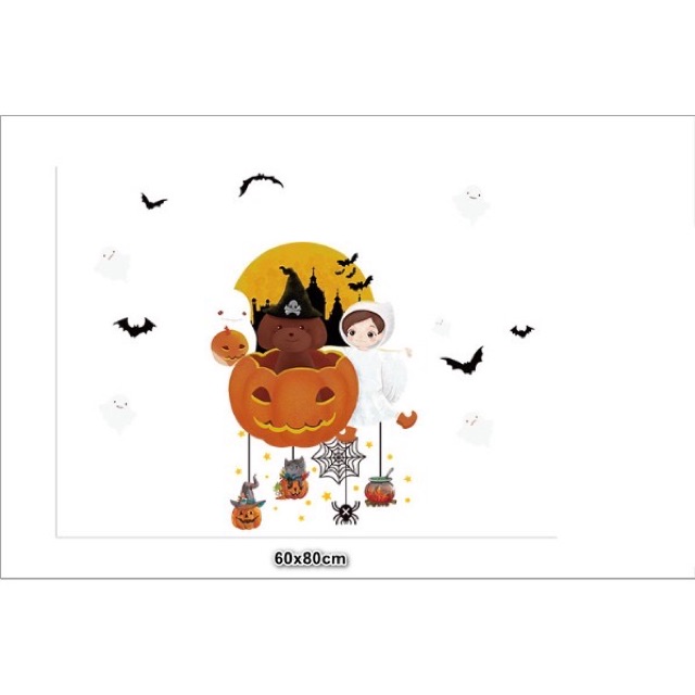 Decal dán tường Halloween - Bí đỏ Hồn Ma đáng yêu