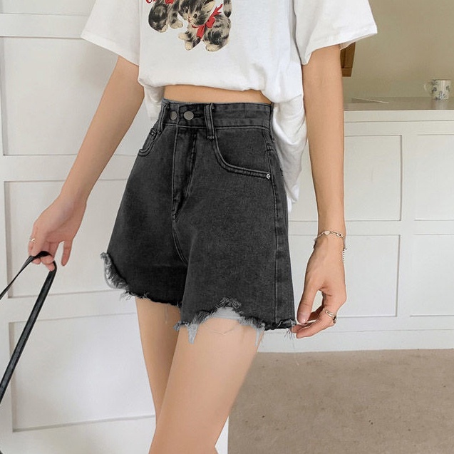 Quần Short Denim Lưng Cao Ống Rộng Thời Trang Mùa Hè Phong Cách Hàn Quốc Cho Nữ