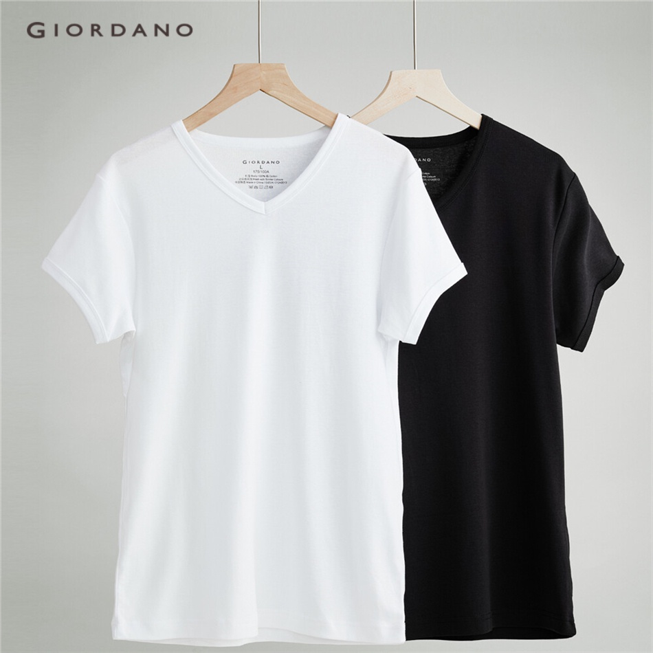 Combo 2 áo thun Giordano 01242113 tay ngắn cổ chữ V màu trơn 100% vải cotton thời trang cho nam