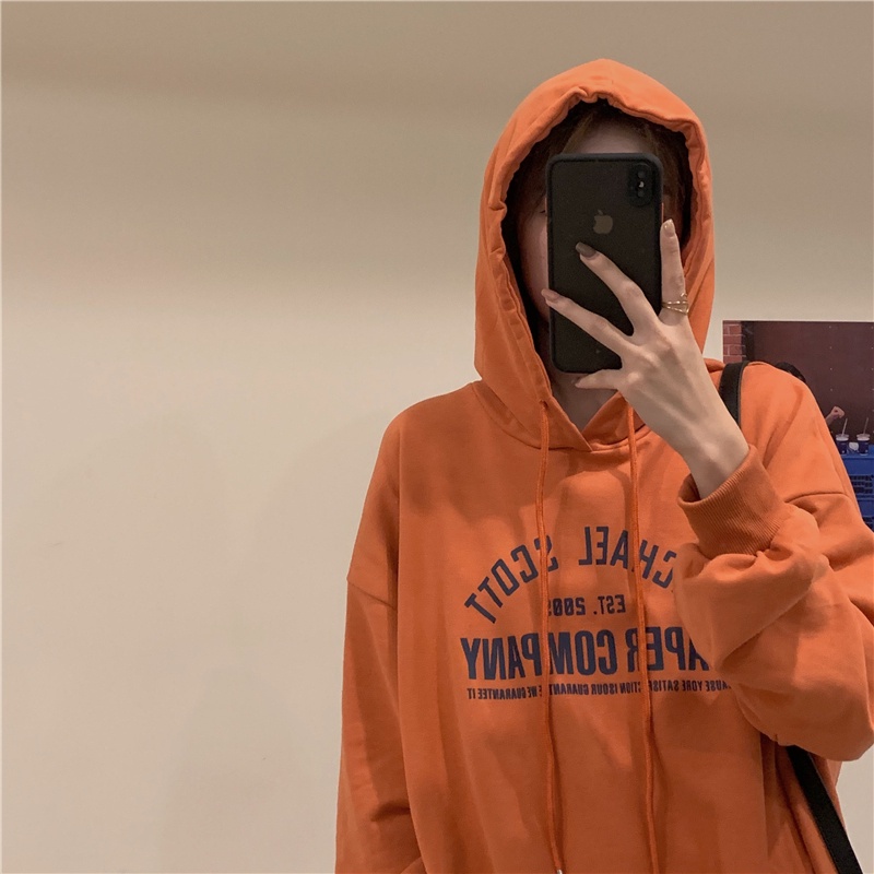 Áo hoodie nữ tay dài dáng rộng phong cách Hàn Quốc