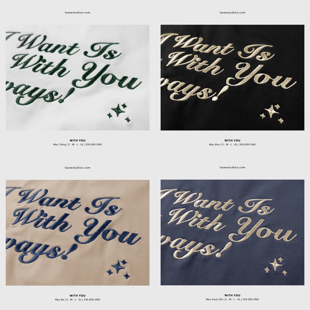 Áo thun - WITH YOU | LAZEE STUDIOO | Be - Xanh Ghi - Xanh Lá - Trắng - Đen | Form Regular