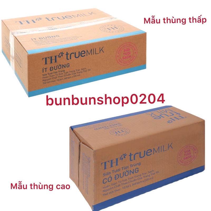 Thùng sữa TH TRUE MILK bịch 220ml NGUYÊN CHẤT/ ÍT ĐƯỜNG/ CÓ ĐƯỜNG