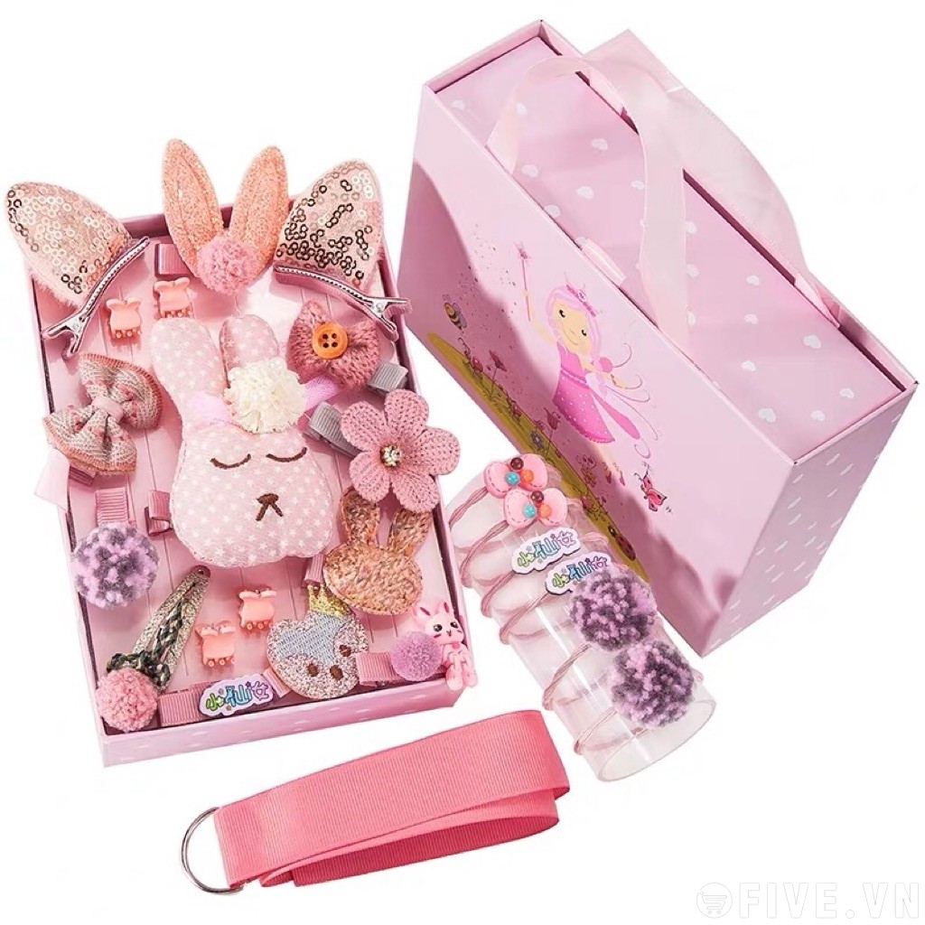 Kẹp Tóc Cho Bé Gái Hộp Đựng 24 Chi Tiết Phong Cách Hàn Quốc Kèm Túi Xách Dễ Thương